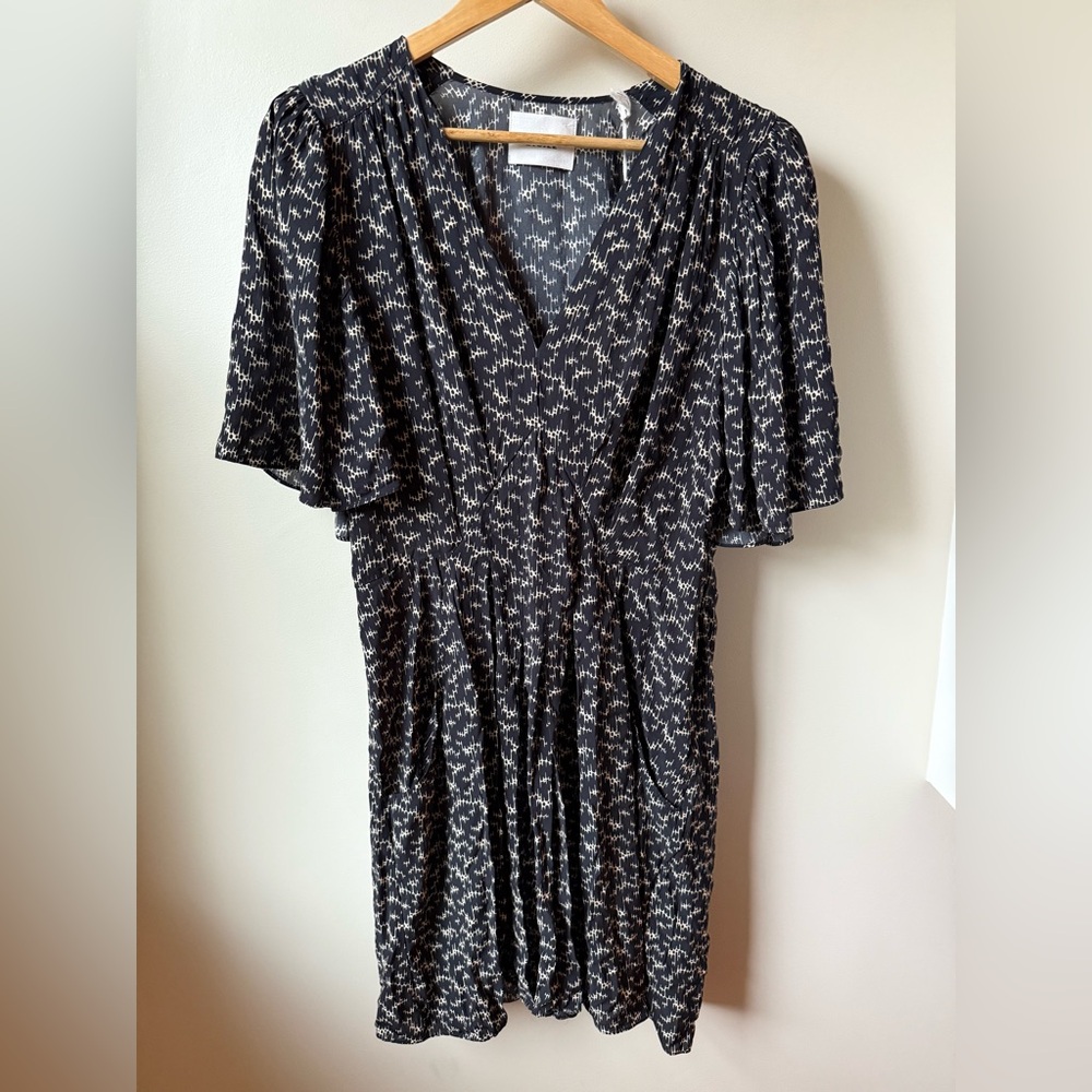 NWT ISABEL MARANT ETOILE Vedolia Dress Pockets Flutter Sleeves Designer Black 36